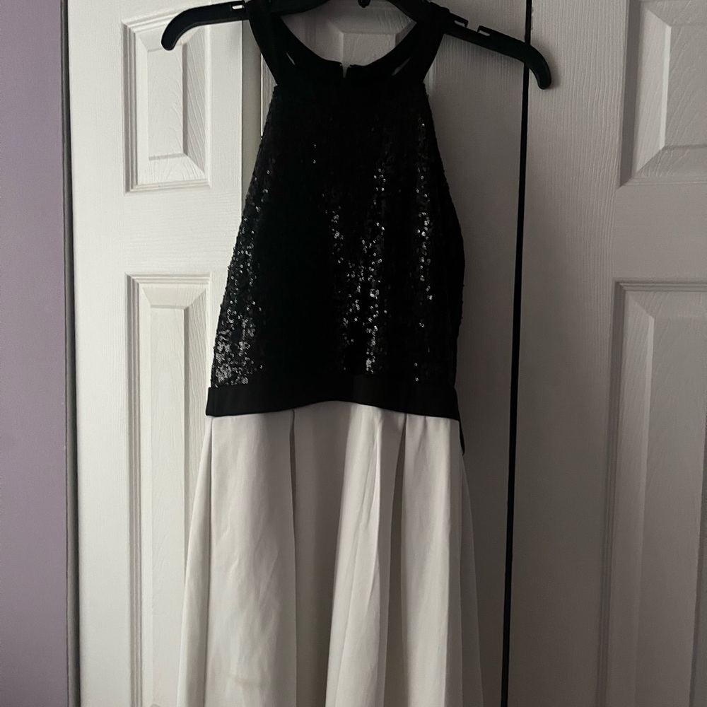 Black and White Sequin Halter Dress